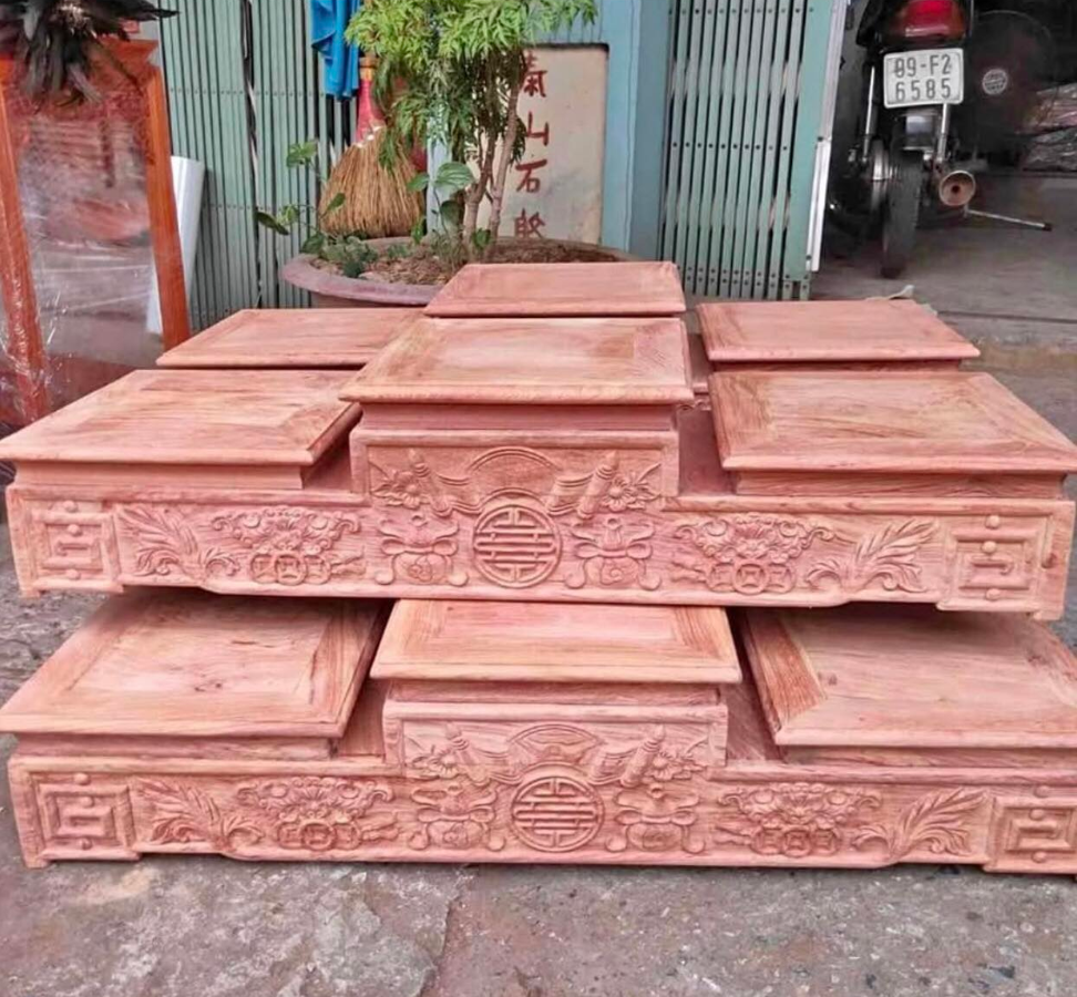 Đế kê bát hương 3 cấp gỗ hương đá